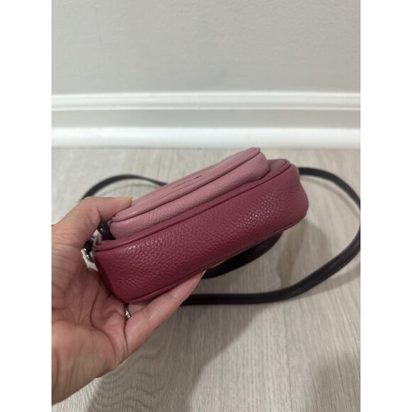 Coach Crossbody Bag Womens Pink Double Zip Camera Pebbled Leather Two Tone Mini - Picture 5 of 10